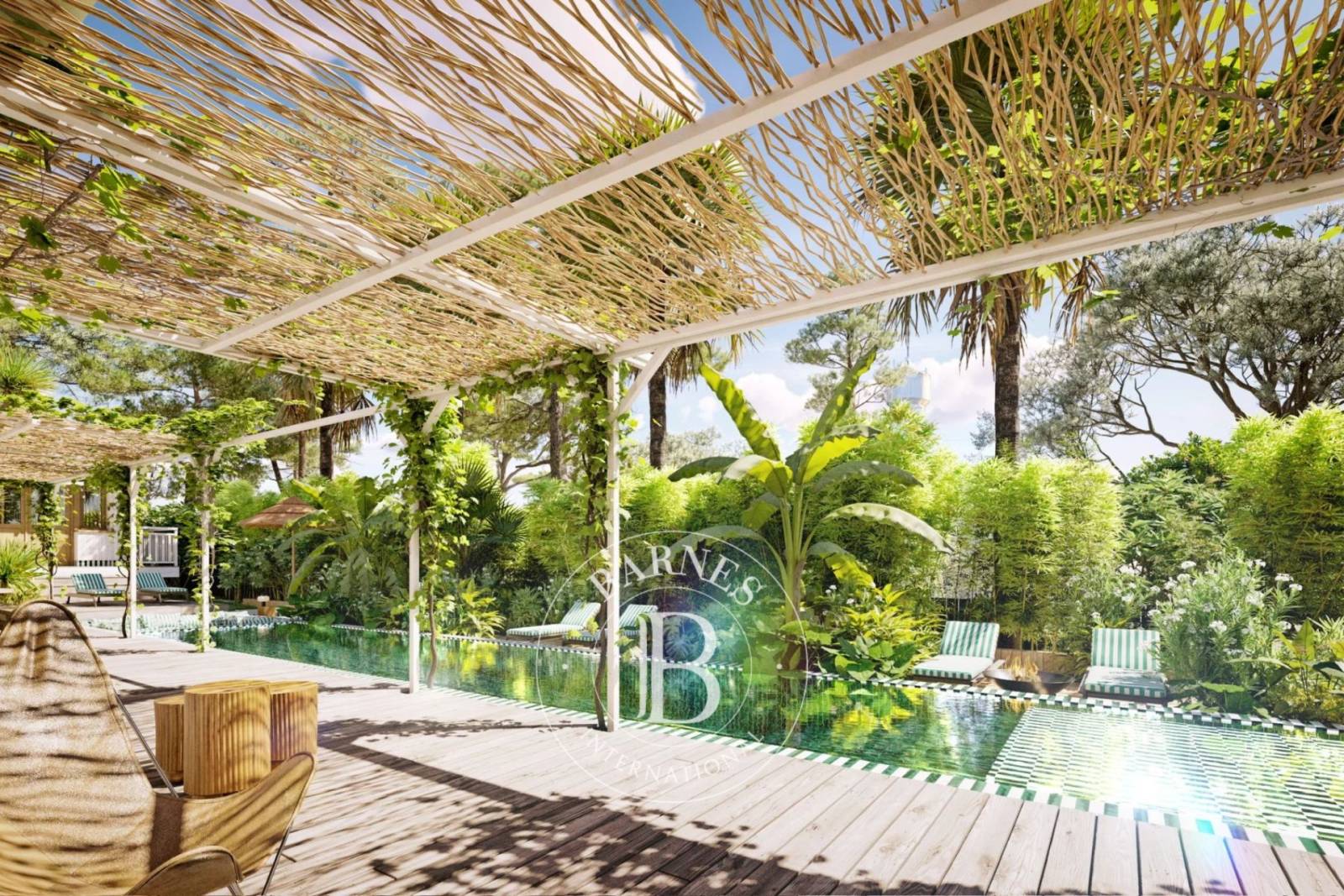 Salon séjour ouvert sur piscine – villa de luxe Cap Ferret