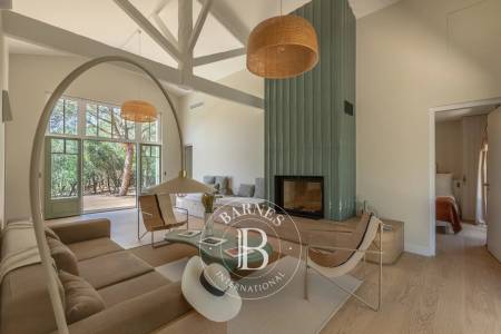 séjour traversant lumineux avec cheminée villa cap ferret immobilier de prestige