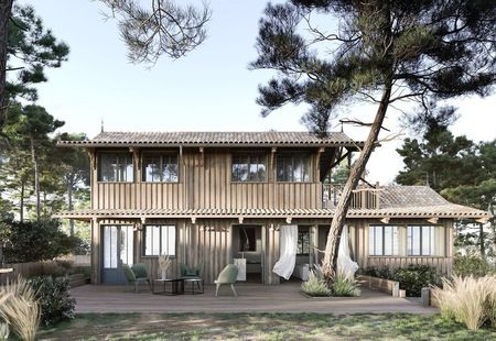 VILLA EN BOIS AVEC PISCINE A VENDRE PROCHE PLAGE DES AMERICAINS CAP FERRET
